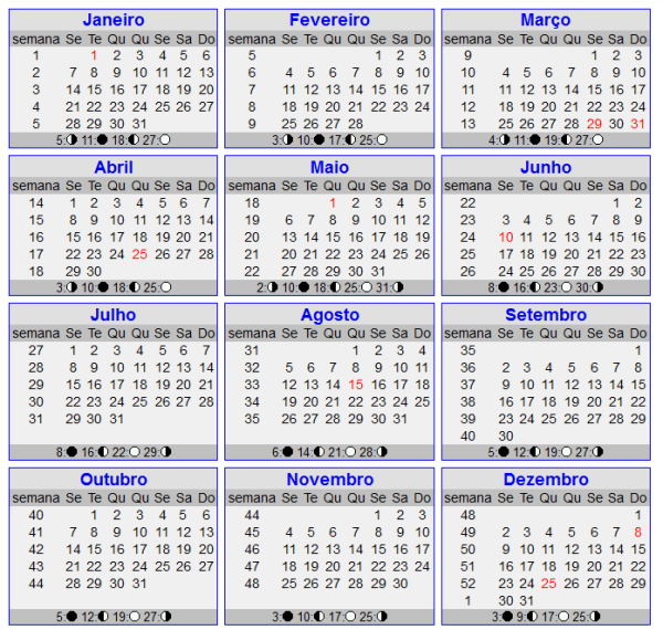 Calendário 2013